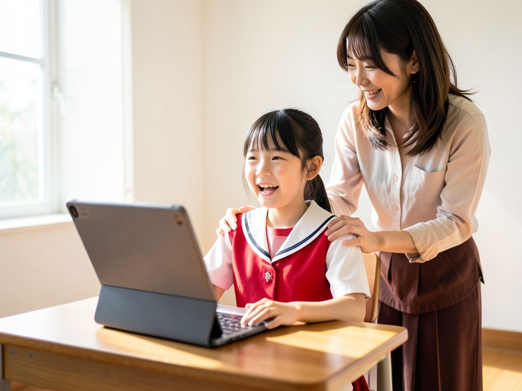 効率よく「聞く力・話す力」を伸ばす！タブレット英語ならではのメリットのイメージ