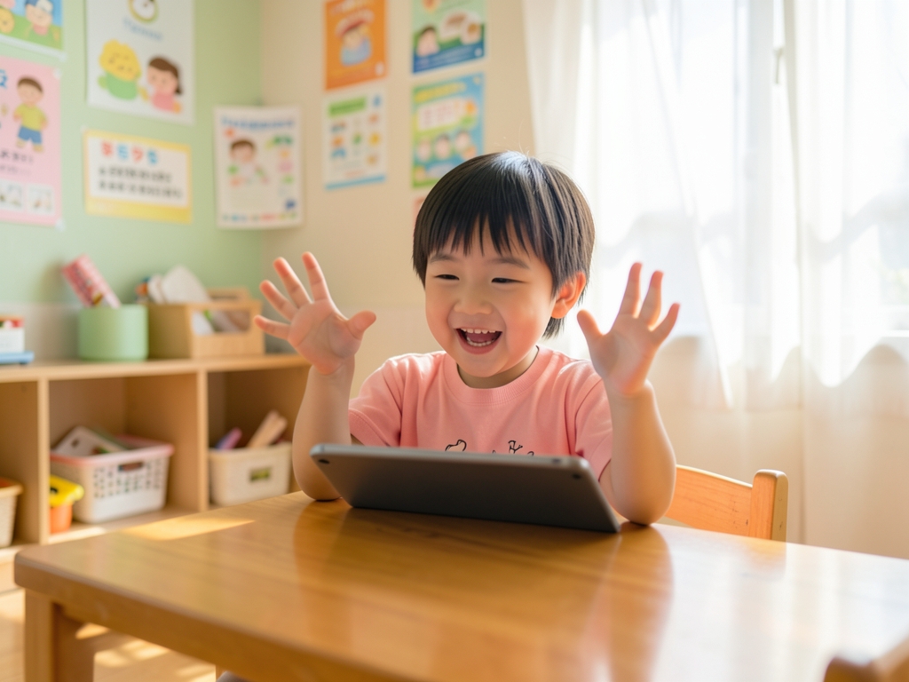 ひらがな・数・好奇心を刺激する「まなびレッスン」と映像の仕組みのイメージ