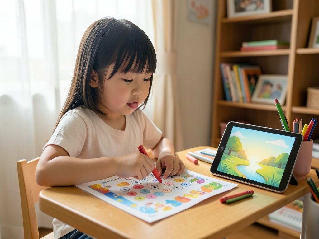 毎月届く紙ワーク「キッズワーク」とデジタル学習の連動のイメージ